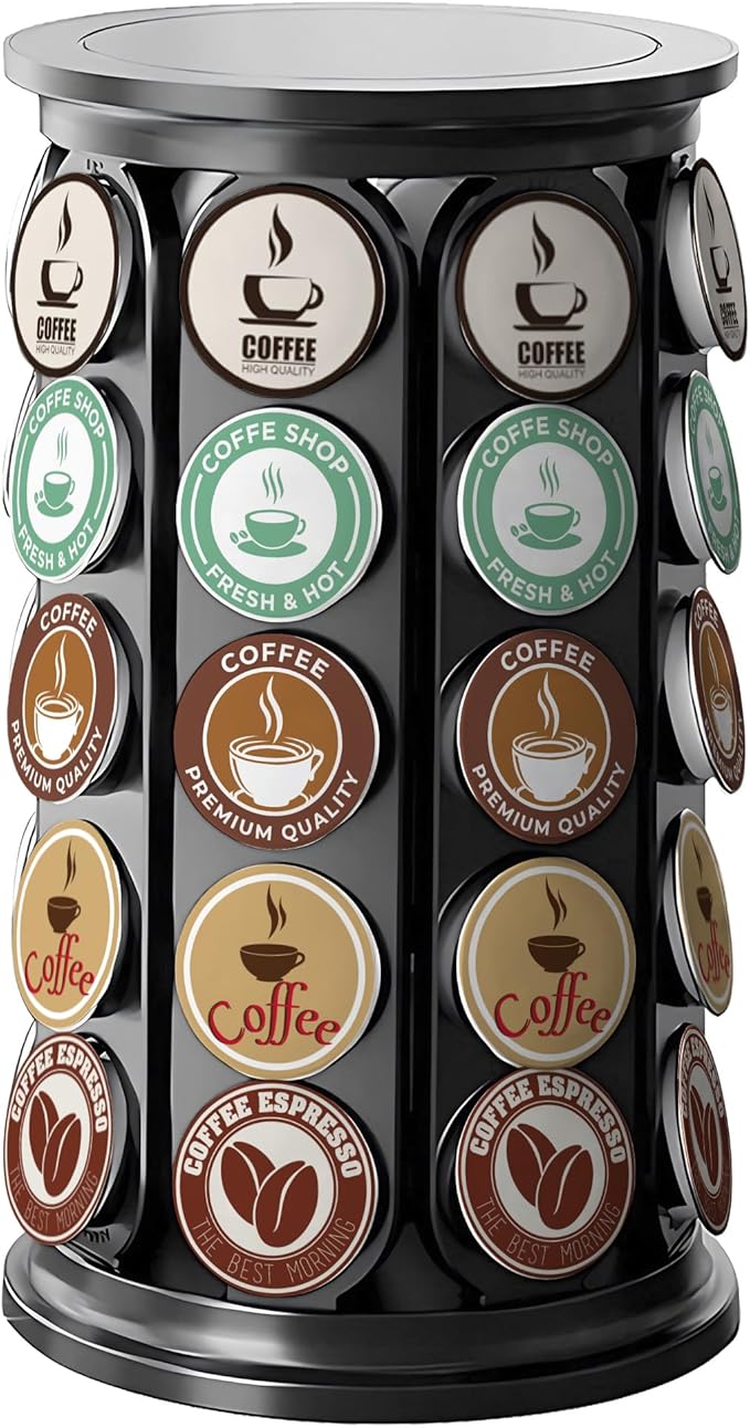 K Cup Holder, Coffee Pod Storage Carousel Stand Compatible with 40 Keurig K-Cup Pods, Home or Office Kitchen Counter Space-Saving Organizer (Black)