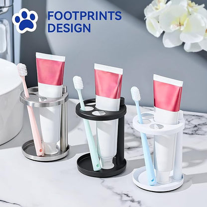 Toothbrush & Toothpaste Holder for Bathroom Countertop, Metal Electric Toothbrush Stand with Razor Slot, Ideal Design Caddy for Kids & Family, Stainless Steel Bathroom Accessories, White