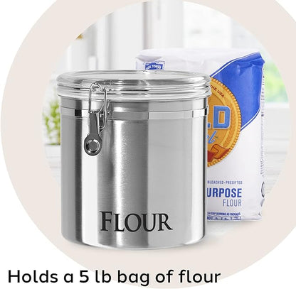 Oggi Jumbo 8" Stainless Steel Flour Clamp Canister - Airtight Food Storage Container Ideal for Kitchen & Pantry Storage of Flour or other Bulk, Dry Foods.