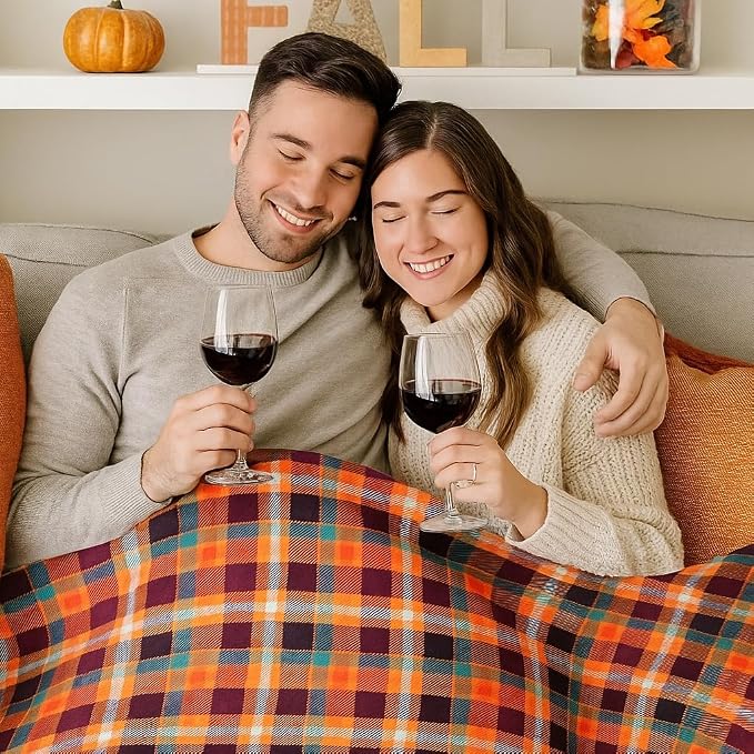 Winter Plaid Fleece Throw Blanket: Soft Plush Flannel Accent for Bed or Couch Orange, Teal Burgundy 50 x 70 inches