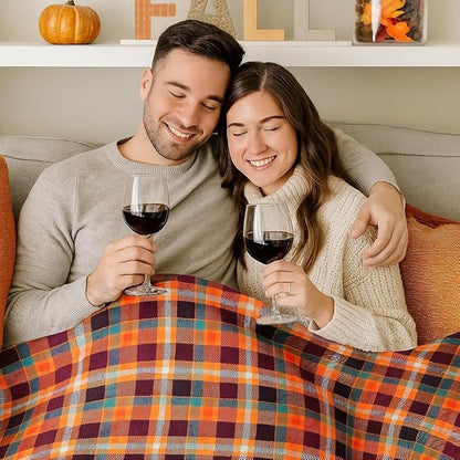 Winter Plaid Fleece Throw Blanket: Soft Plush Flannel Accent for Bed or Couch Orange, Teal Burgundy 50 x 70 inches