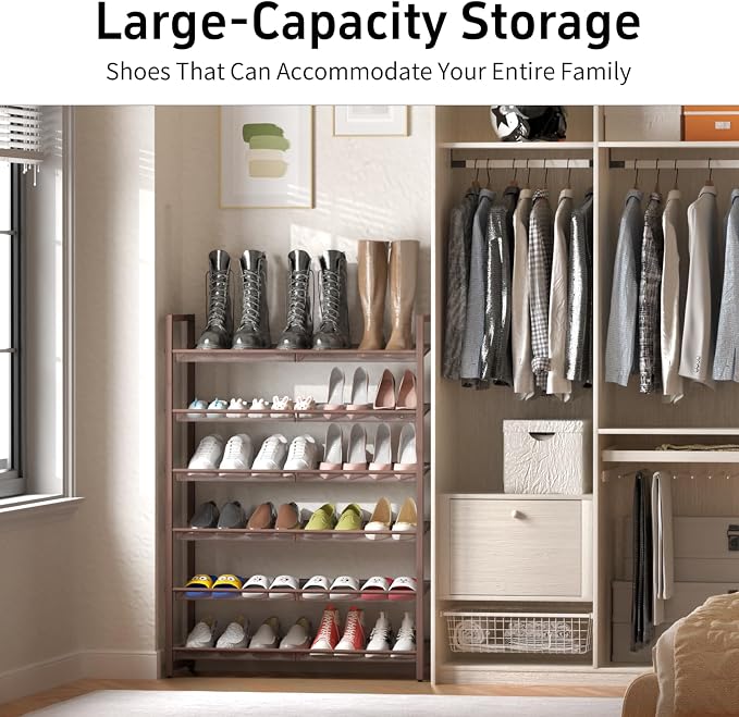 6-Tier Metal Large Shoe Rack,Tall Shoe Rack for Closet,entryway,Garage, with Adjustable Flat or Angled Shelves, Hold 20-26 Pairs Shoes