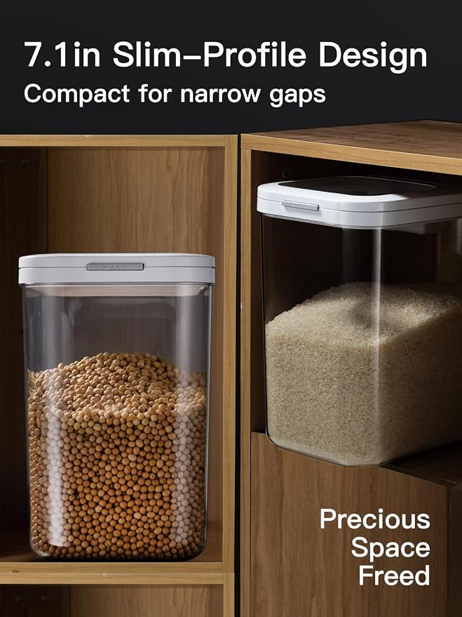LivLab Mker 20-25 lbs Rice Dispenser with measuring spoon - 11.4Qt/12L Large Airtight Food Storage Rice Container for Cereal, Flour - BPA-Free PET, Slim Space-Saving
