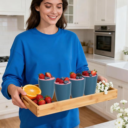 Wheat Straw Cups, Unbreakable Reusable Plastic Cup Set of 6, Lightweight Dishwasher Safe Kids Drinking Cups 12 OZ for Everyday Use, Kitchen, RV, Camping, Blue