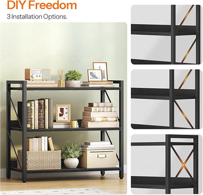 HOOBRO Bookshelf, 3-Tier Industrial Bookcase, Book Shelf Storage Organizer, Bookshelf with Metal Frame for Living Room, Bedroom, Home Office, Kitchen, Black BB718SJ01