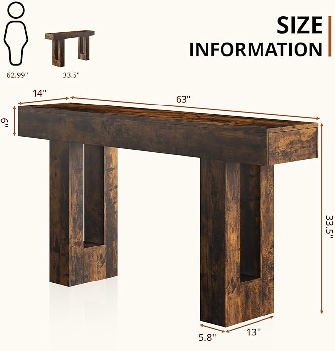 63 Inches Long Console Table for Entryway with Drawers, Wooden Sofa Table Behind Couch, Entry Table for Living Room, Foyer, Hallway, Rustic Brown