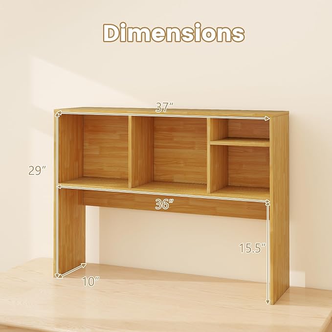 LDAILY Desktop Bookshelf, 2-Tier Office Desk Shelf Organizer with 4 Shelves, 37’’L Wood Storage Rack Display Shelf for Computer Desk, Office, Dorm, Bedroom (Burlywood)
