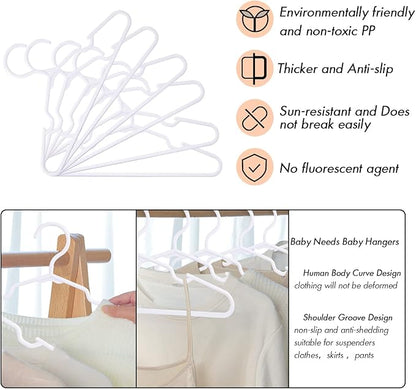 100 Pack White Kids Hangers 11.6 Inch - Baby Clothes Hangers for Toddler & Child, Durable Plastic Children's Hangers for Closet, Pants, Coats, Skirts (Non-Slip, Space-Saving)