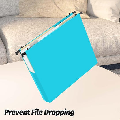 Shutex Extra Capacity Plastic Hanging File Folders,12 Pack Reinforced Expanding Hang Folder Letter Size,Accordian Pocket,Heavy Duty 2 Inch Expansion, Hard Hanging Folder Organizer for Office Home,Blue