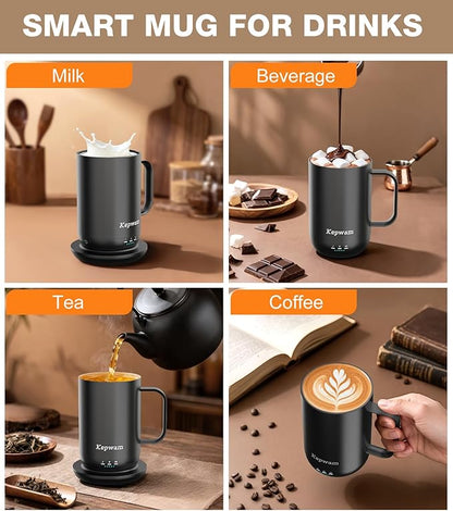 Kepwam Self-Heating Coffee Mug T1, 16oz Rechargeable Heated Coffee Mug, Smart Coffee Warmer Mug with App-Controlled,Advanced Temperature-Controlled Heating Coffee Gifts for Women Men Coffee Lover