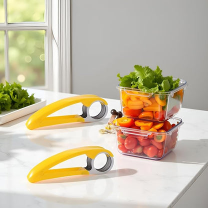 2Pcs Yellow Food Manual Slicer, Stainless Steel Food Slicer, Banana Strawberry Cucumber Carrot Egg Vegetable Fruit Multifunctional Slicer, Handheld Portable Small Food Slicer Mandolines and Slicers