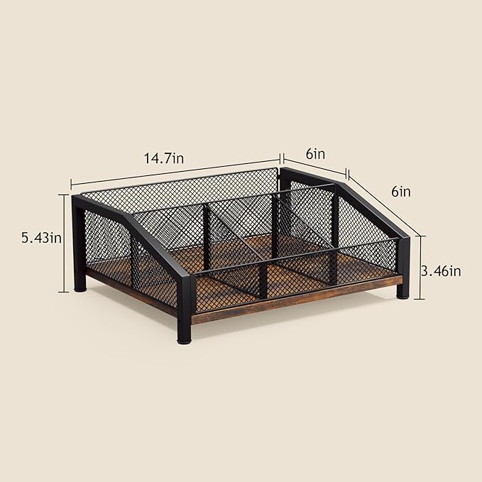 Homsorout Coffee Station Organizer - Coffee Bar Organizer with Removable Dividers for Pods Condiment Syrup Tea Stirrers, K Cup Holder for Kitchen, Office, Home, Countertop, Brown