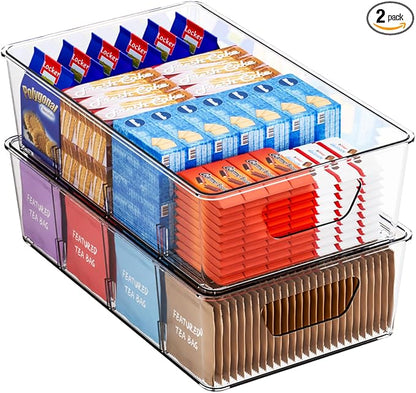 Stackable 2 Pack Snack Organizer for Pantry Shelf,Clear Pantry Organizers and Storage Bins for Fridge,Office,Cupboard,Plastic Pantry Snack Organizer For Breast Milk,Tea Bag,Food Storage Containers