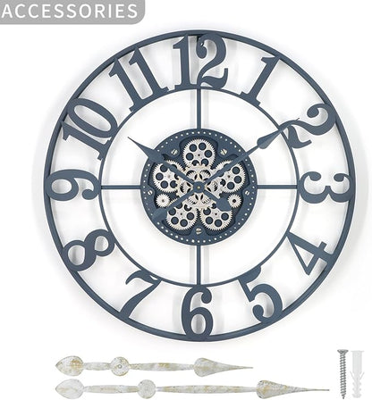 29 Inch Large Wall Clocks for Living Room Decor with Moving Gears,Large Wall Clock Industrial Steampunk,Oversized Metal Analog Wall Clocks for Farmhouse Home Battery Operated