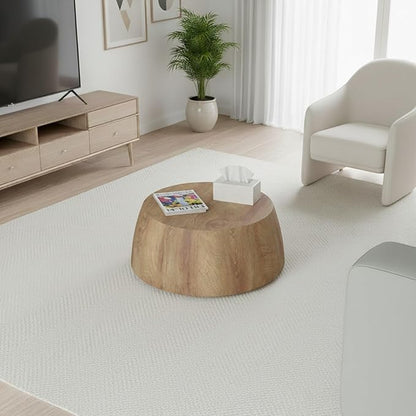 29.5" Round Coffee Table, Convertible Rustic Coffee Table Table with Wooden Veneer, Drum Coffee Table for Living Room, MDF, Already Assembled