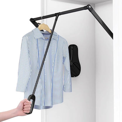 Pull Down Closet Rod for Hanging Clothes, Wardrobe Lift Rail Aluminum Alloy Organizer, Side Mounted Closet Rod for Kitchen Bedroom High Cabinets, 66 lbs Load Capacity (Black, 33.4"-45.3")