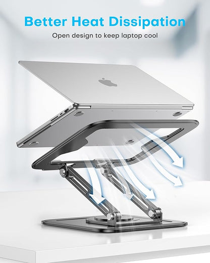 LOXP Adjustable Laptop Stand, Computer Stand with 360 Rotating Base, Ergonomic Laptop Riser Mount for Desk Foldable Protable Computer Desk Fits with MacBook Pro Air (10-16") - Black
