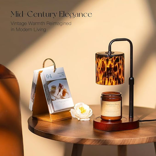 Candeldo Tortoise Shell Home Decor: Black Candle Warmer Lamp with Timer Vintage Leopard Lamp with 2 Bulbs Height Adjustable Cheetah Candle Warmer Dimmable Women Birthday Gift