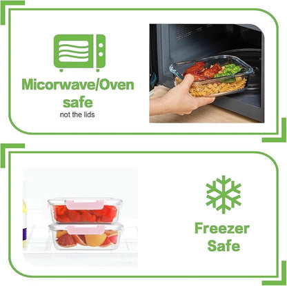 10 Pack Borosilicate Glass Meal Prep Containers with Locking Lids, Glass Food Storage Containers Set, Airtight Lunch Bento Boxes, BPA-Free & Leak Proof, 36oz & 14oz, Freezer, Oven Safe-Pink