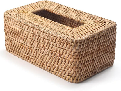 Rattan Tissue Box Cover Natural Woven Facial Napkin Holder Rectangular 10 x 6.1 x 4.1 Inch (Natural)