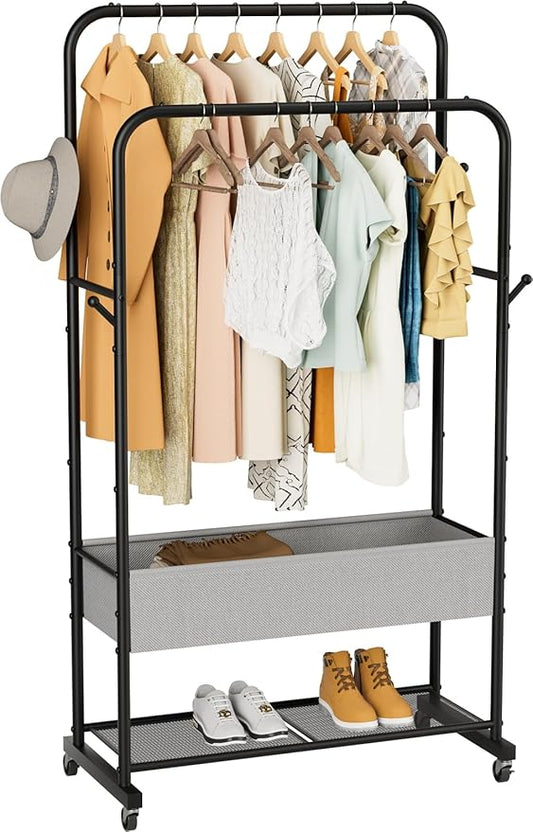 Golpart Clothes Garment Coat Rack Drying Clothing Racks Metal Freestanding for Hanging Clothes Portable Closet for Laundry Bedroom Black