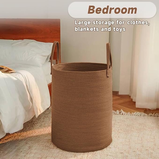 JMvicyroam Large Woven Laundry Basket Hamper,80L Cotton Rope Storage Bin for Blankets,Toys and Clothes,Decorative Tall Nursery Hamper for Living Room,Baby Nursery,Bathroom and Bedroom,Golden Jute