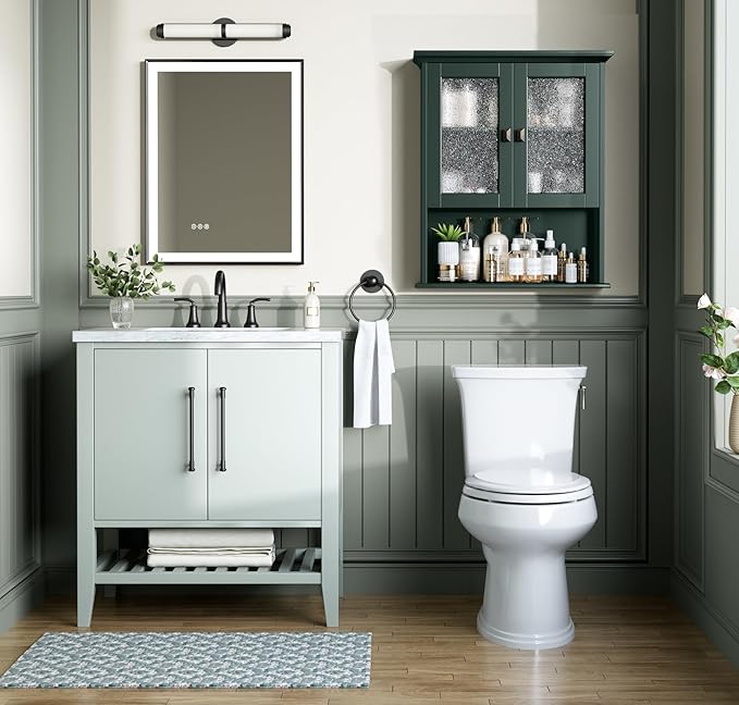 Medicine Cabinet Wall Mounted, Bathroom Storage Wall Cabinet with Tempered Glass Door Over Toilet Storage Cabinet Wall Mounted Organizer Above Toilet Storage Cabinet (Forest Green)