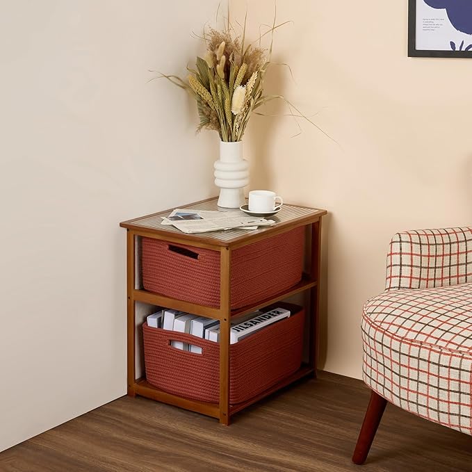 MiniArk Large Storage Baskets for Shelves, Closet Organizers Bins for Clothes Blanket Towels, Baby Nursery, Toy Baskets Box, Woven Rope Baskets, 17 x 13 x 7.5”, 3 Packs Oxide Red