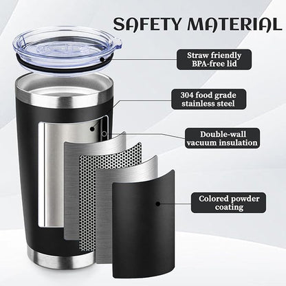 20oz Tumbler Bulk with Lid and Straw, Stainless Steel Double Wall Vacuum Insulated Travel Mug, Powder Coated Coffee Cups for Hot and Cold Drinks,Funny Gifts for Women Men(Black,6)