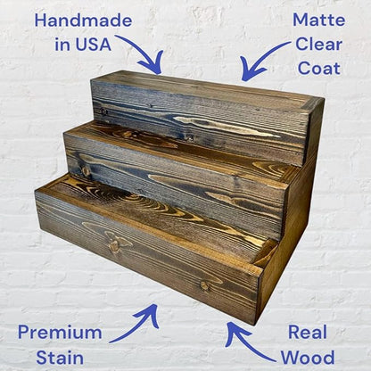 Handmade Tiered Display Shelving - Three Tier Bar Display - Bar Organizer - Liquor Bottle Display (42" without Back, Dark Walnut)
