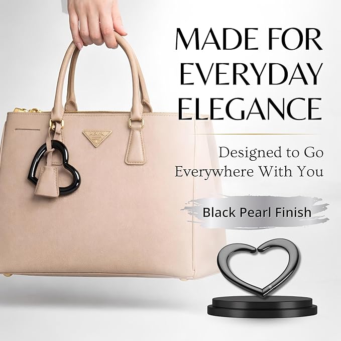 FafaConcepts Heart Shape Black Purse Hook Hanger, Charm – Ultra-Lightweight, Heavy Duty S Hook for Cafes, Work & Travel | Holds Up to 30 lbs | Christmas Gift, Bag Holder, Stocking Stuffers for Women