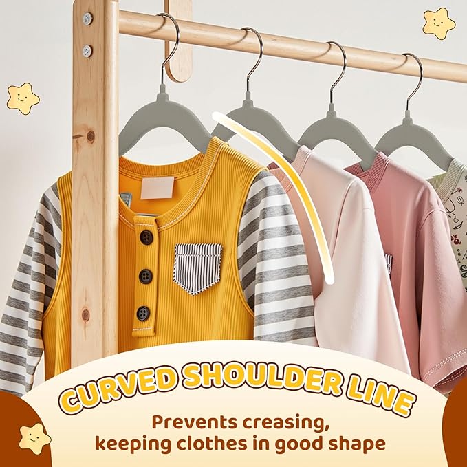 Flottian 36-Pack Baby and Kids Velvet Hangers with Clips, Non Slip and Space-Saving Kids Pants Hangers for Baby/Toddler Pants, Skirts, Coats, Gray