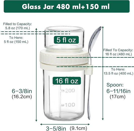 Danmu 4 Pack Overnight Oats Containers with Lids 21 oz (16+5),Dual-Layer Yogurt Parfait Cups with Lids,Meal Prep Containers Glass for Snack,Overnight Oats,Yogurt,Parfait,Salad Dishwasher Safe