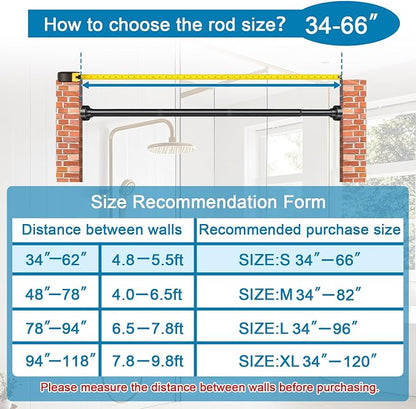 YNL Tension Shower Curtain Rod 34-66 Inch, Adjustable Spring Tension Curtain Rod No Drilling, Non-Slip, Never Rust, Stainless Steel, for Small Window Laundry Door Entryway, Matte Black