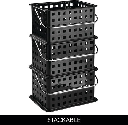 iDesign Plastic Shower Caddy Basket with Handle for Bathroom or College Dorm - Black - Made in USA