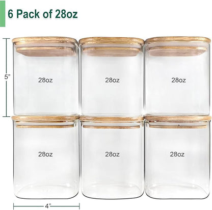 Urban Green Glass Jars with Airtight Lids, Airtight Glass Canisters with Locking Lids, (Bamboo-28oz)