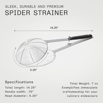 Made In Cookware - Stainless Steel Spider Strainer - Skimmer Ladle for Cooking and Frying - Harbour Blue POM Handle - Kitchen Essentials - Dishwasher Safe
