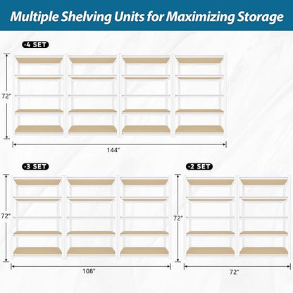 PrimeZone 2 Packs 36" W x 16" D x 72" H Closet Storage Shelves - 5 Tier White Metal Connector Shelving, Adjustable Heavy Duty Garage Shelves, Utility Rack Organizer Shelf for Kitchen Pantry Garage