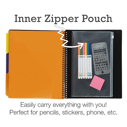 Samsill 2 Pack Deluxe 24 Pocket Spiral Project Organizer with Inner Zipper Pouch, Customizable Front Cover, 12 Dividers with Erasable Write-On Tabs in Fashion Colors, Plastic Folders with Pockets