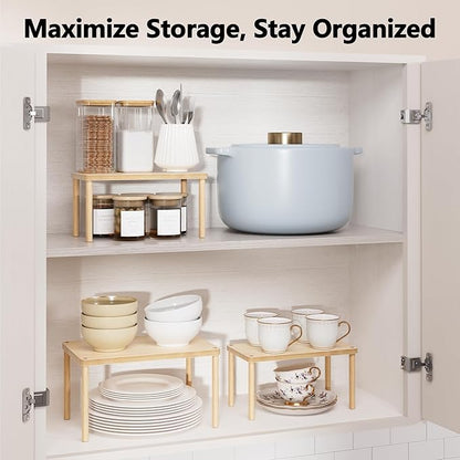 Cabinet Storage Organizer Shelf, Set of 3 Kitchen Cabinet Shelves, Stackable Cabinet Risers, Spice Rack Organizer for Countertop, Under Sink, Bathroom, Pantry Organization with Non-Slip Mat