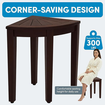 AquaTeak 15.5" Kai Mocha-Shield Corner Teak Shower Bench - Shower Stool for Bathroom with Elevated Height - Durable Water Resistant Shower Chair - Shaving Foot Rest - Indoor & Outdoor Use
