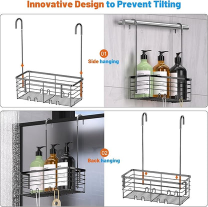 YUOROS Hanging Shower Caddy, Over the Door Shower Organizer Rack 304 Stainless Steel Rustproof Bathroom Storage Shampoo Holder Basket (Black)