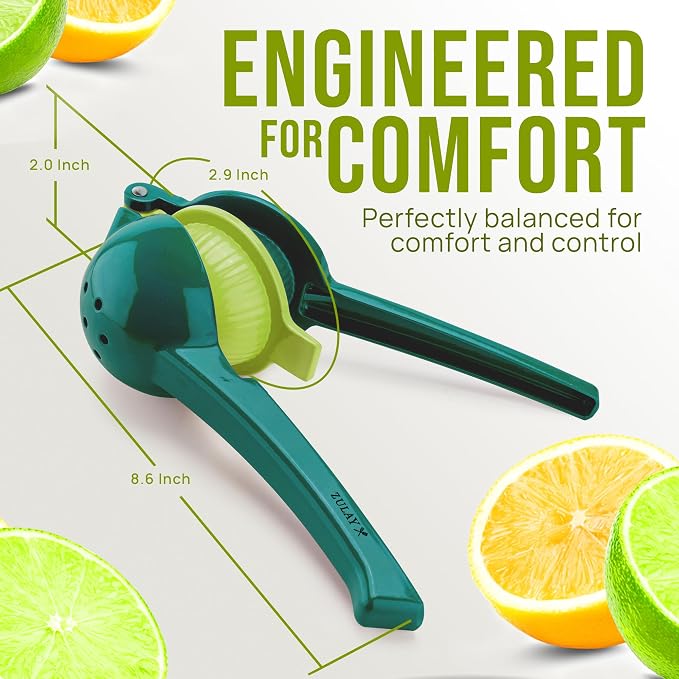 Zulay Kitchen Metal 2-in-1 Lemon Squeezer - Sturdy Max Extraction Hand Juicer Lemon Squeezer Gets Every Last Drop - Easy to Clean Manual Citrus Juicer - Easy-Use Lemon Juicer Squeezer - Green/Lime