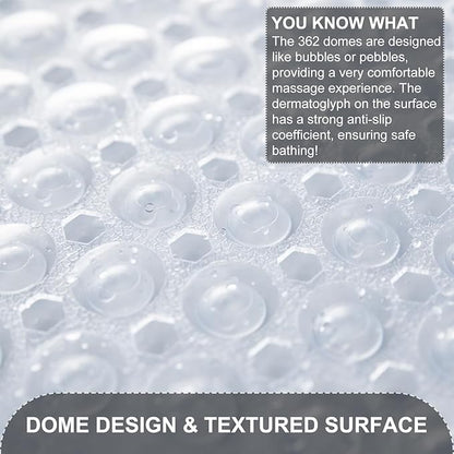 TEESHLY Bath Tub and Shower Mats, Non Slip 40 x 16 Inch Extra Long Bathtub Mat, Machine Washable Bathmat with Drain Holes, Suction Cups for Bathroom Floor, Clear
