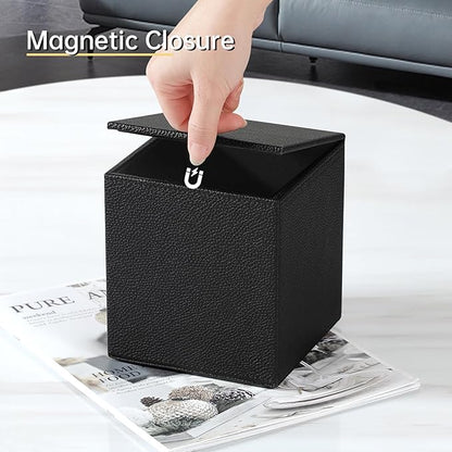 JLAMBOM PU Leather Tissue Box Cover Square Tissue Box Holder with Magnetic Closure, Decorative Tissue Holder for Bathroom Bedroom Office (Black)