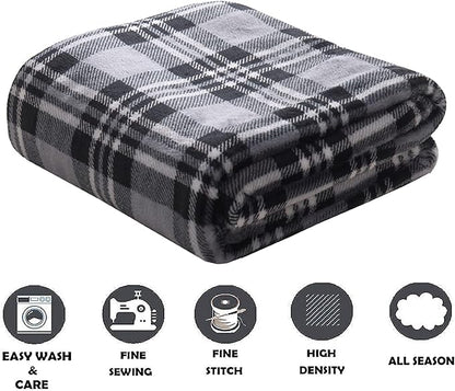 Elegant Comfort Luxury Velvet Super Soft Christmas Prints Fleece Blanket-Holiday Theme Home Décor Fuzzy Warm and Cozy Throws for Winter Bedding, Couch and Gift, 50 x 60 inch, Gray Plaid Throw
