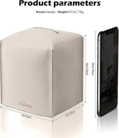 Tclouda Tissue Box Cover for PU Leather, Modern Simple Solid Color Holder Square Tissue Bag, Ideal for Bathrooms,Office,Car,Outdoor Tent,Dining Table,5"X5"X5", Single Off-White