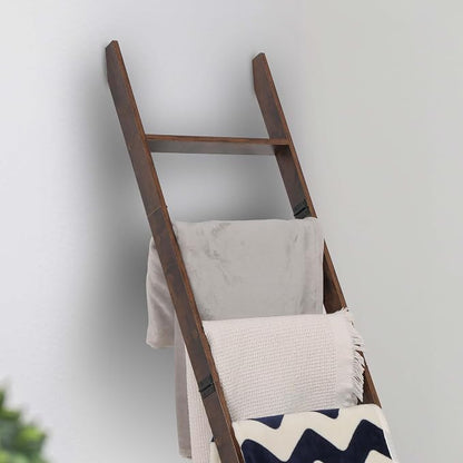 Blanket Ladder for Living Room and Bedroom, 5ft 8 inch, 6-Tier Wall Leaning Laminate Snag Free Construction (Rustic Hickory) Rustic Decorative Farmhouse Blanket Storage, Quilt Rack, Ladder Shelf