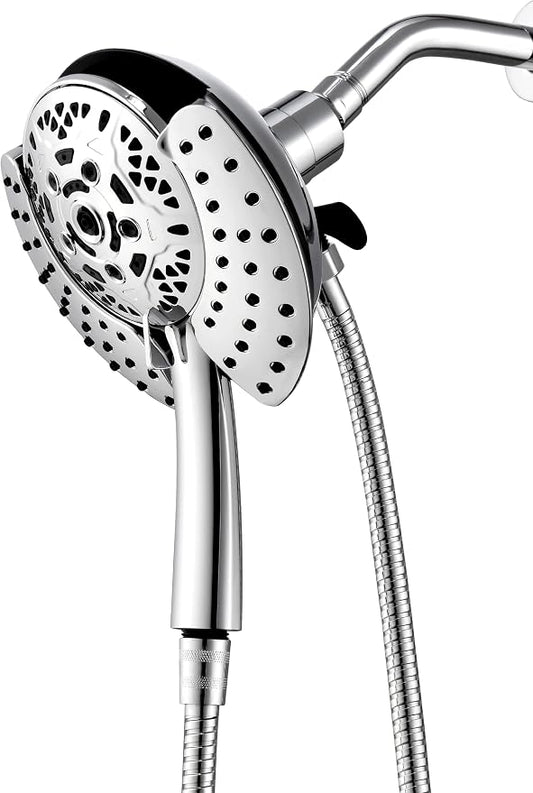 INAVAMZ Shower Head with Handheld High Pressure: Hand Held Shower Head & Rain Shower Head 2-IN-1 Shower Head with 59" Rotatable Stainless Steel Hose, Shower Trim Systems, Sliver 1.8GPM 15391
