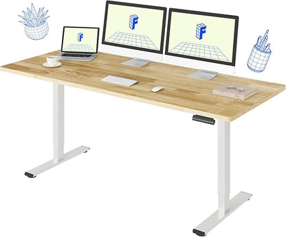 FLEXISPOT E3 Solid Wood Dual Motor 71 x 30 Electric Standing Desk Sit Stand Desk, Holds 220 lbs, Adjustable Height w/Memory Presets, Butcher Block Rubberwood Desktop & White Frame, Ships in 2 Boxes